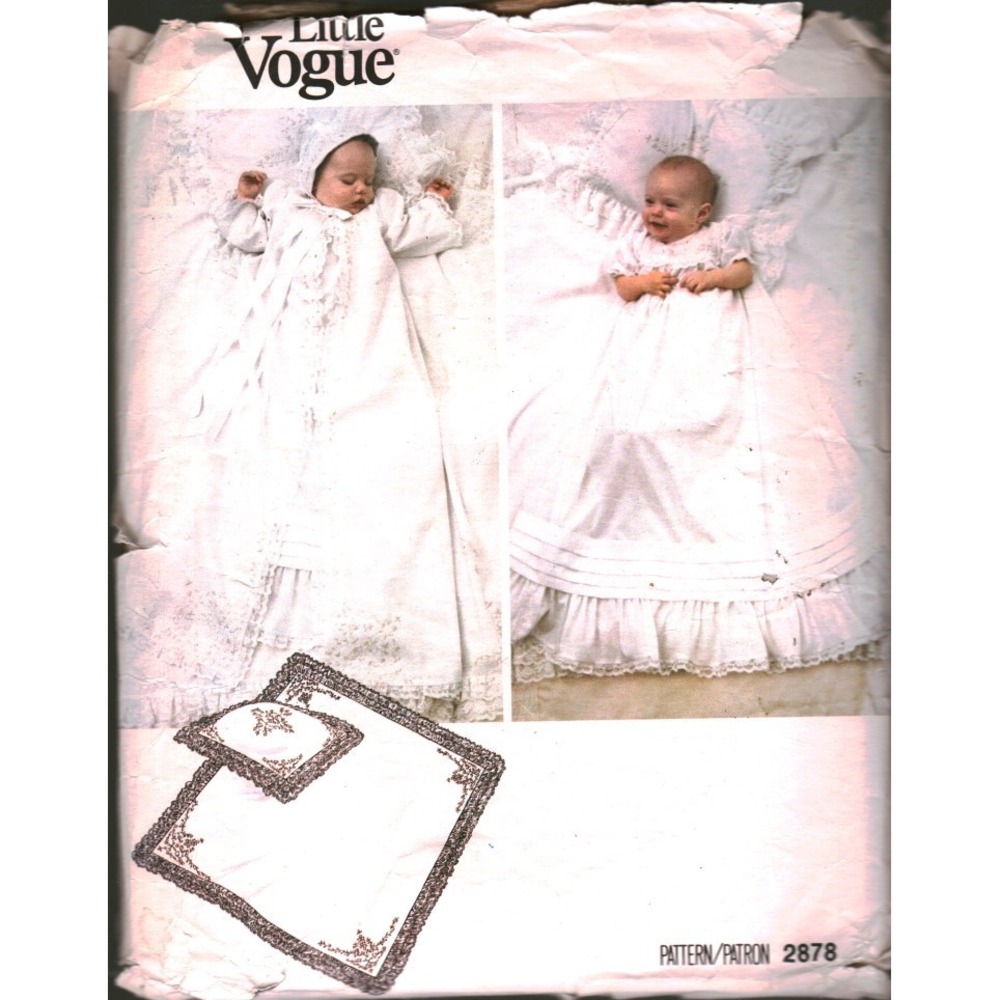 Vintage Little Vogue 2878 Infant Christening Dress Coat Bonnet Pattern Newborn